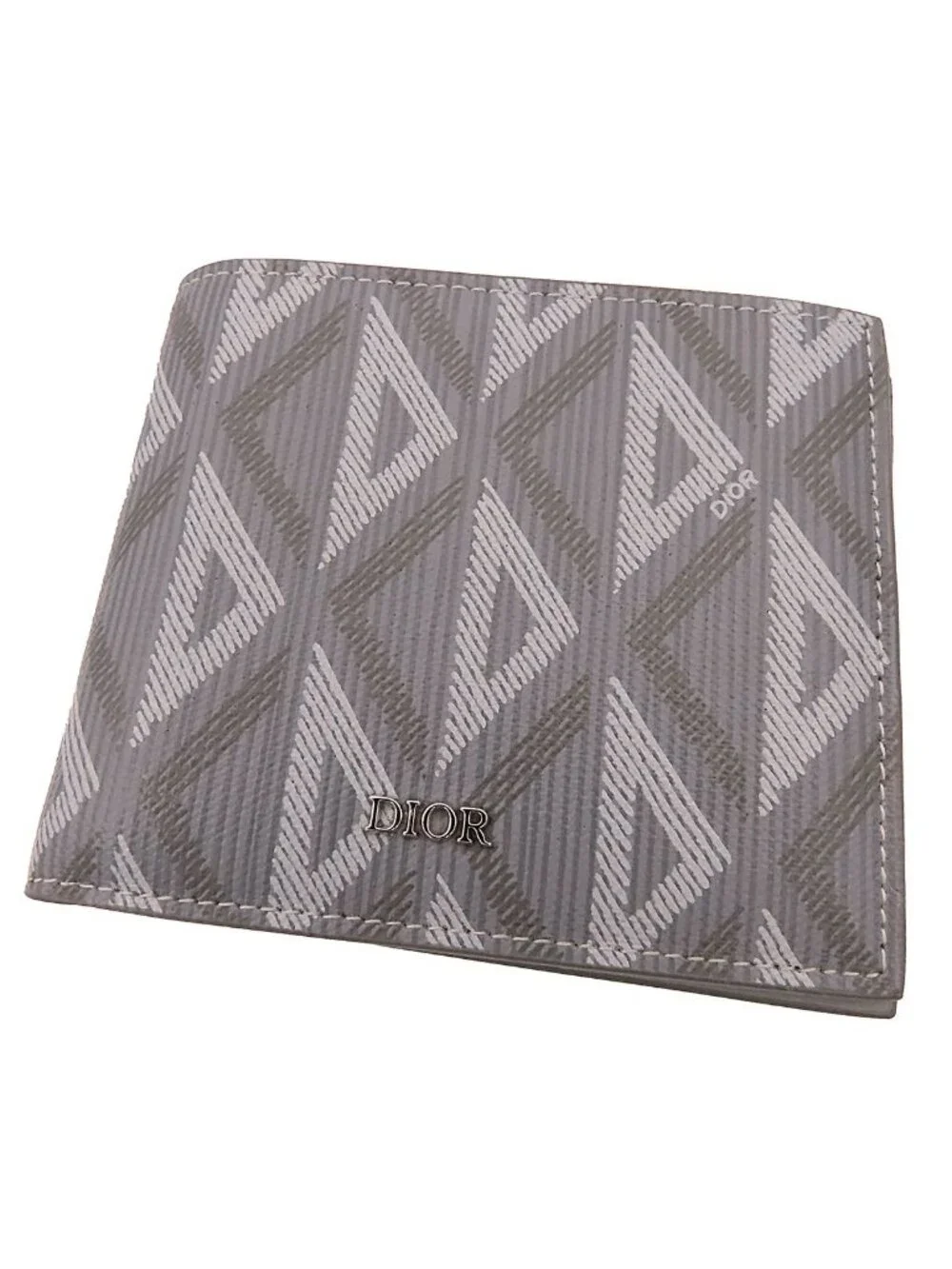 Dior CD Diamond Gray Leather Compact Wallet Bifold Billfold